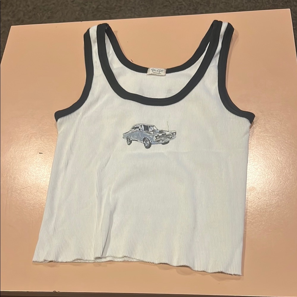 Brandy Melville Fitted White and Black Crop Tank Top